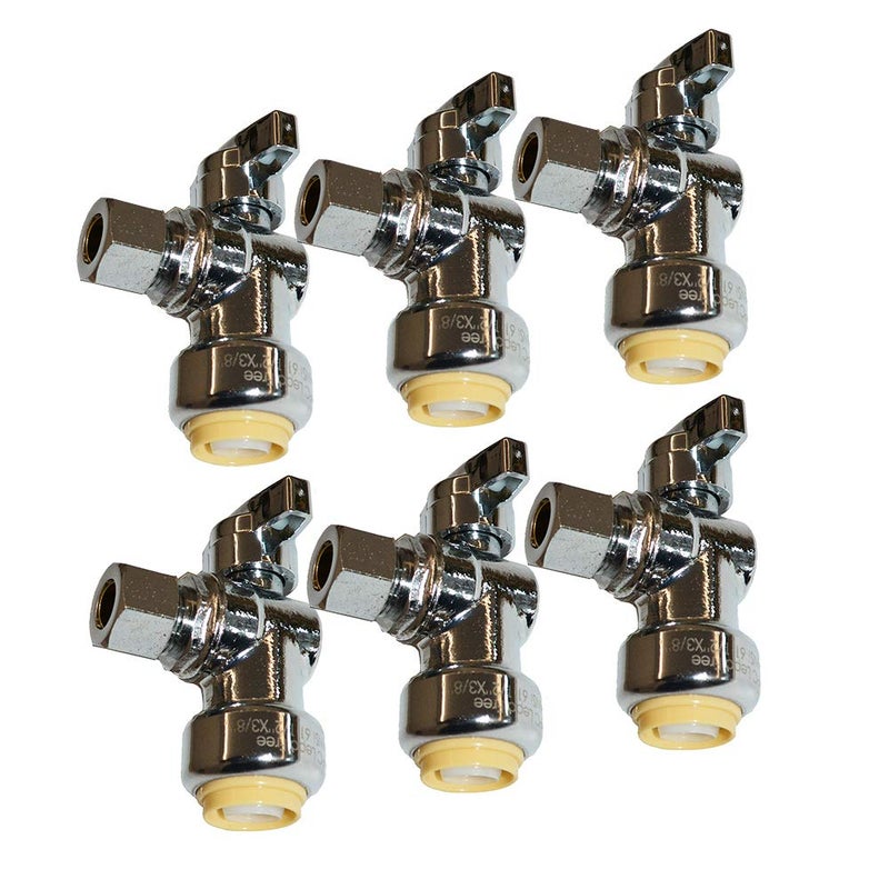 HQMPC Push Fit Angle Stop Valve 1/2" Push-fit x 3/8" OD Compression Brass Angle Stoped Valves Shut Off Valve Angel Valves Compression And Pex Connect No Pb(6 Pack) - Image 1